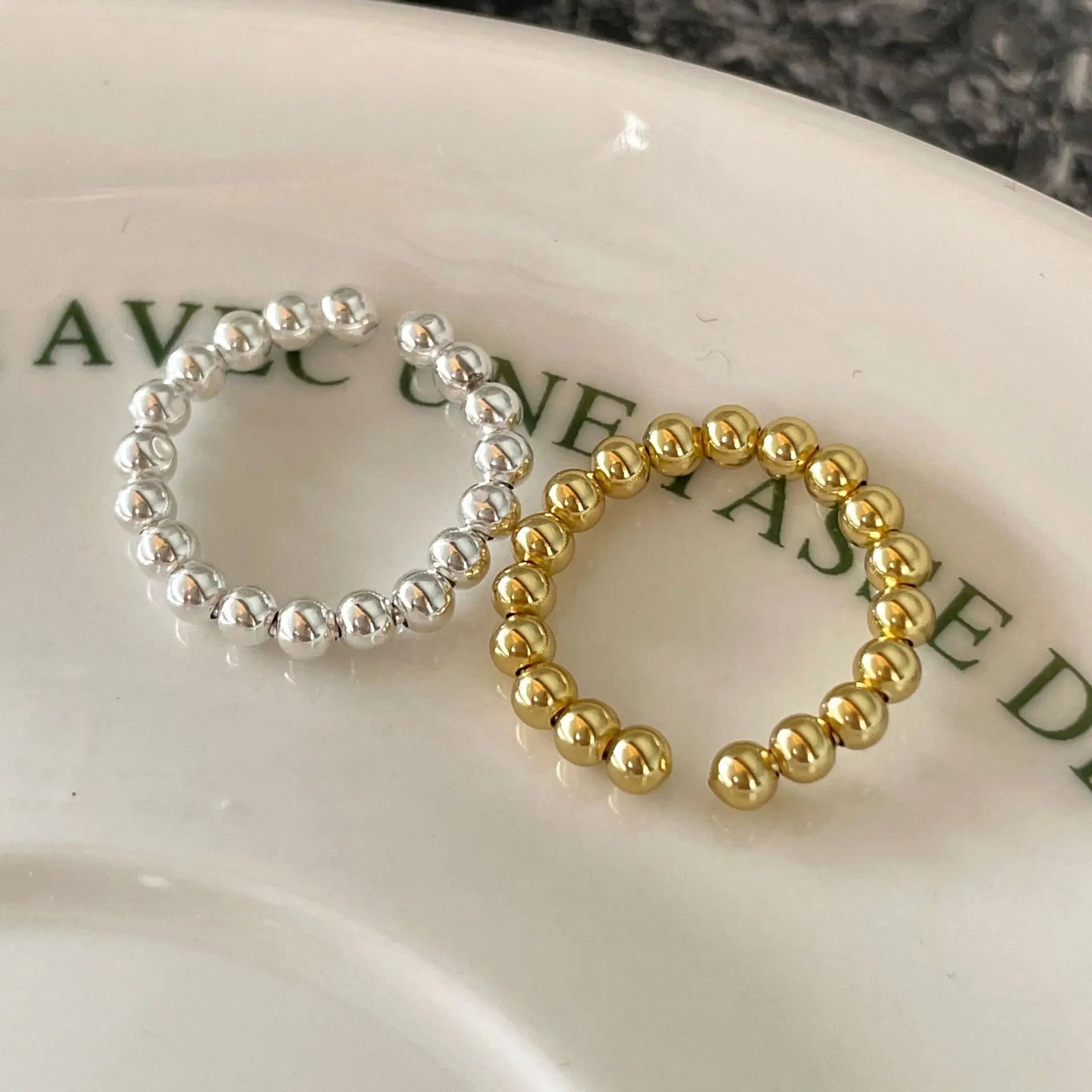Europe and the United States Ins Cold Talk Wind Sterling Silver Bead Ring Fashion Niche Open Round Bead Rings Female