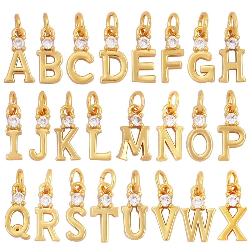 Mini Simple Zircon 18K Gold Plated Initial Name A-Z Letter Charm Pendant NecklaceFashion Jewelry Findings Supplies L09