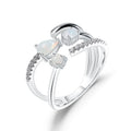 Abiding Three Natural Ethiopia Opal Ring Adjustable Finger Engagement 925 Sterling Silver Ring Jewelry for Women MegaBDM