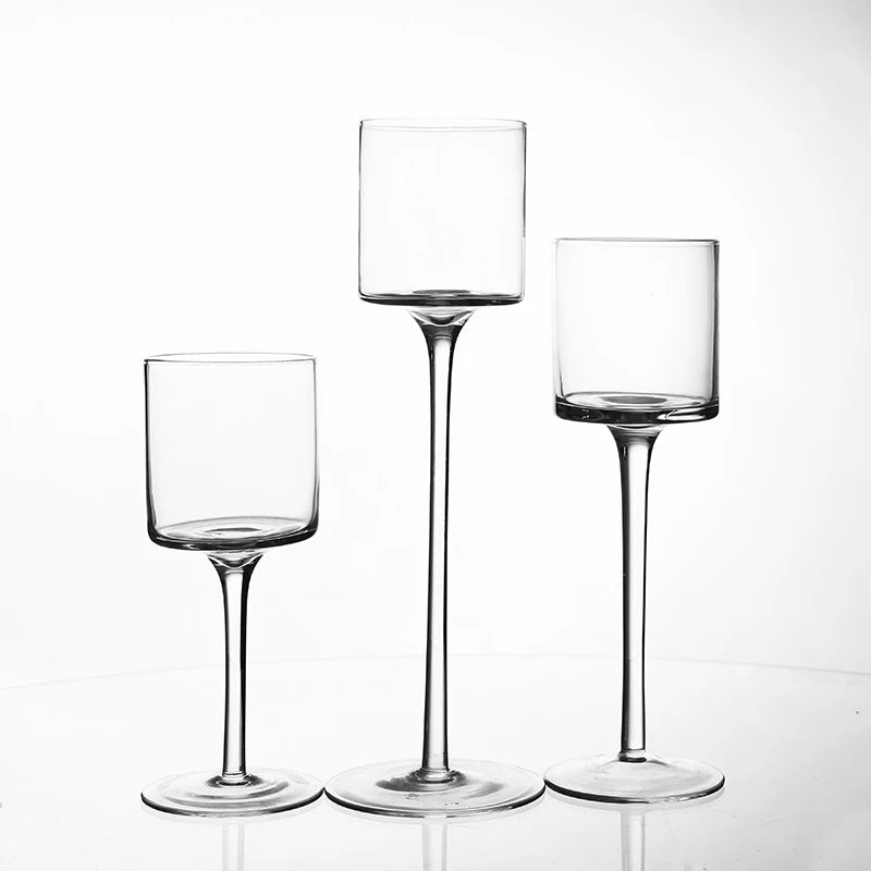 Wholesale Set of 3 Tall  Long-stemmed Glass Candle Holder