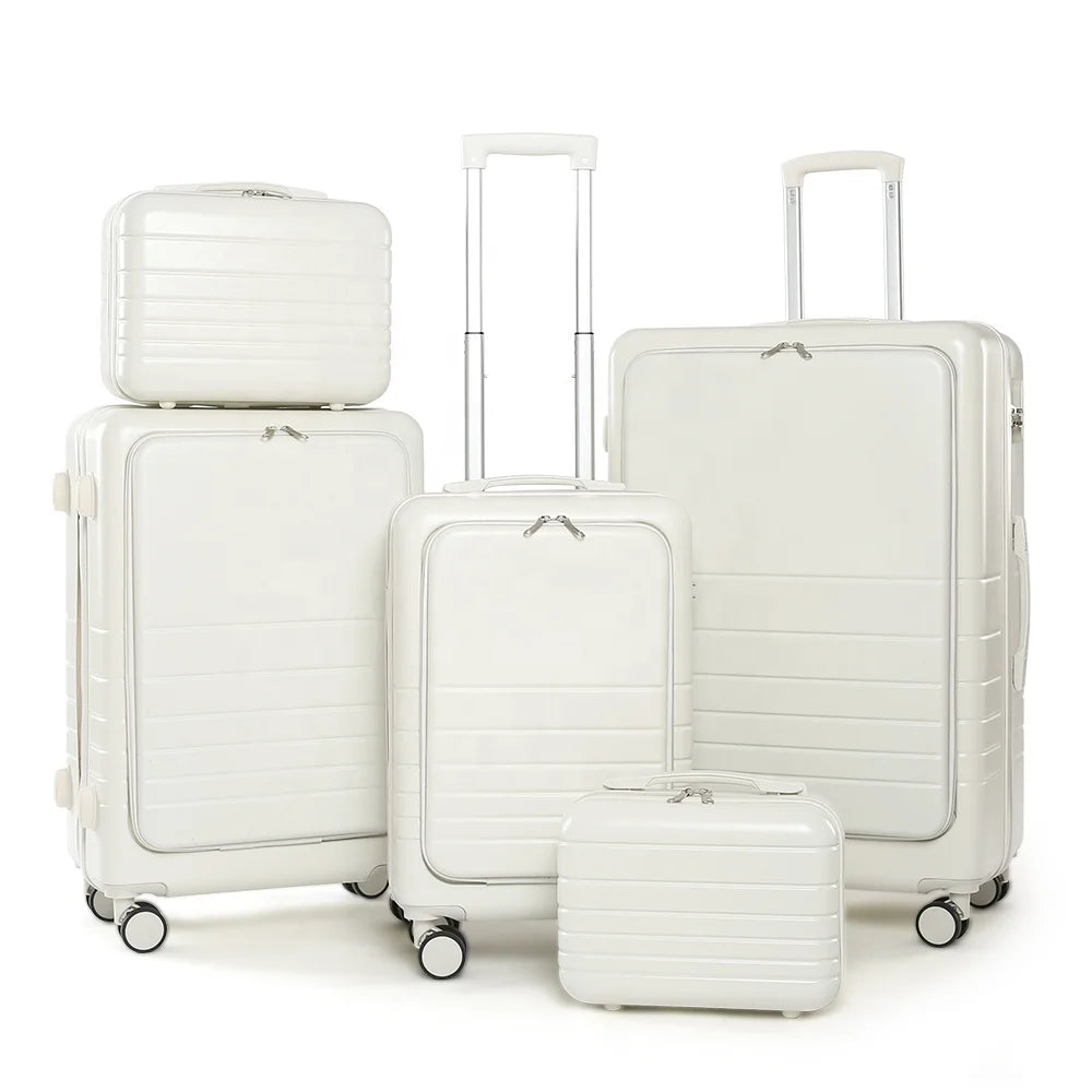 Wholesale Carry on Suitcase Hard Side Spinner Wheels Front Opening ABS PC Trolley Bag 5 Pieces Luggage Suitcase