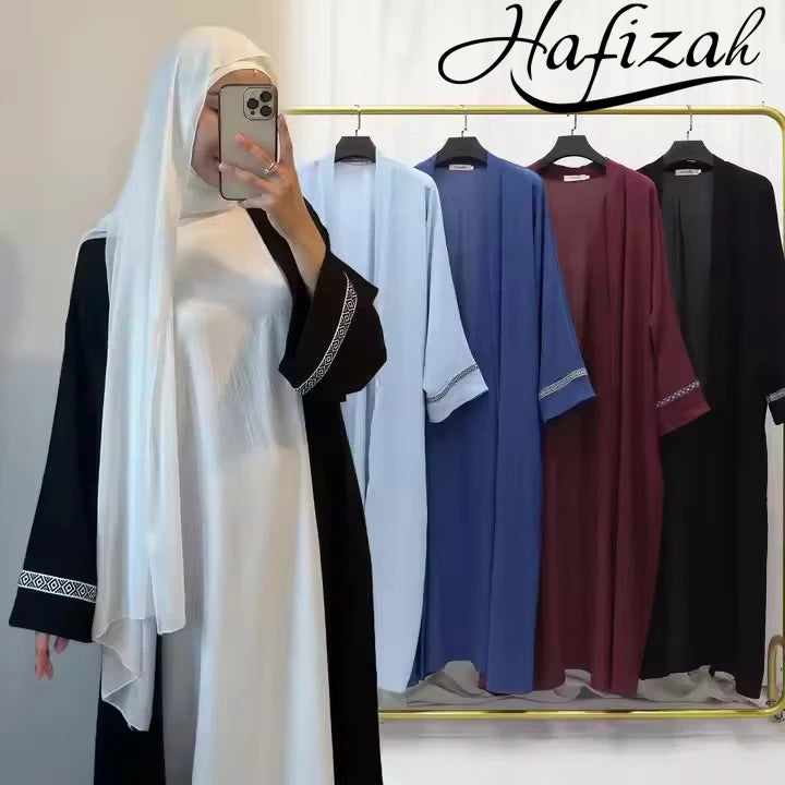 2025 the Latest Abaya with Long Scarf Double Color Belt Ice Silk Crepe Sleeve Webbed Beautiful and Stylish Suit for Muslim