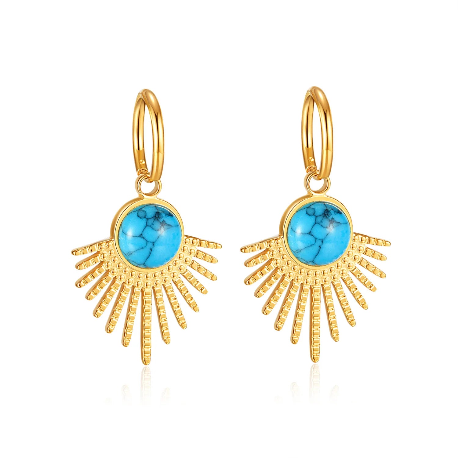 Fashion Turquoise 18K Gold Plated Stainless Steel Hoop Earrings for Women Jewelry