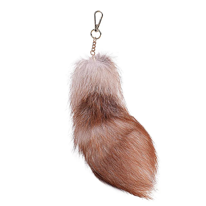Fashion Lovely Design Wholesale 20cm Natural Fox Tail  Fairy Real Fox Fur Tail Keychain