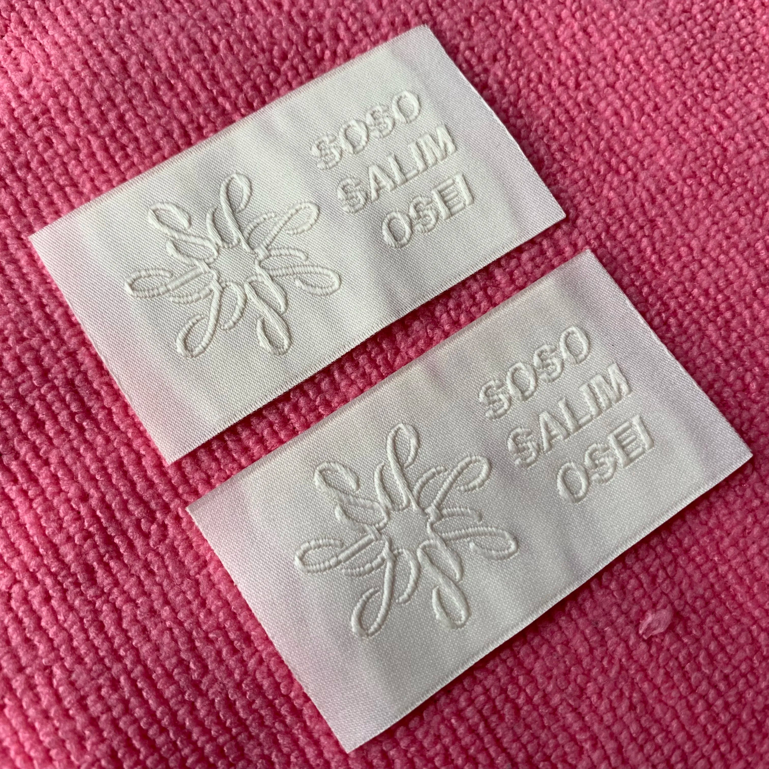 Straight Cut Embossed logo Fabric Woven Labelsoft Woven Main Label for Garment for Clothing