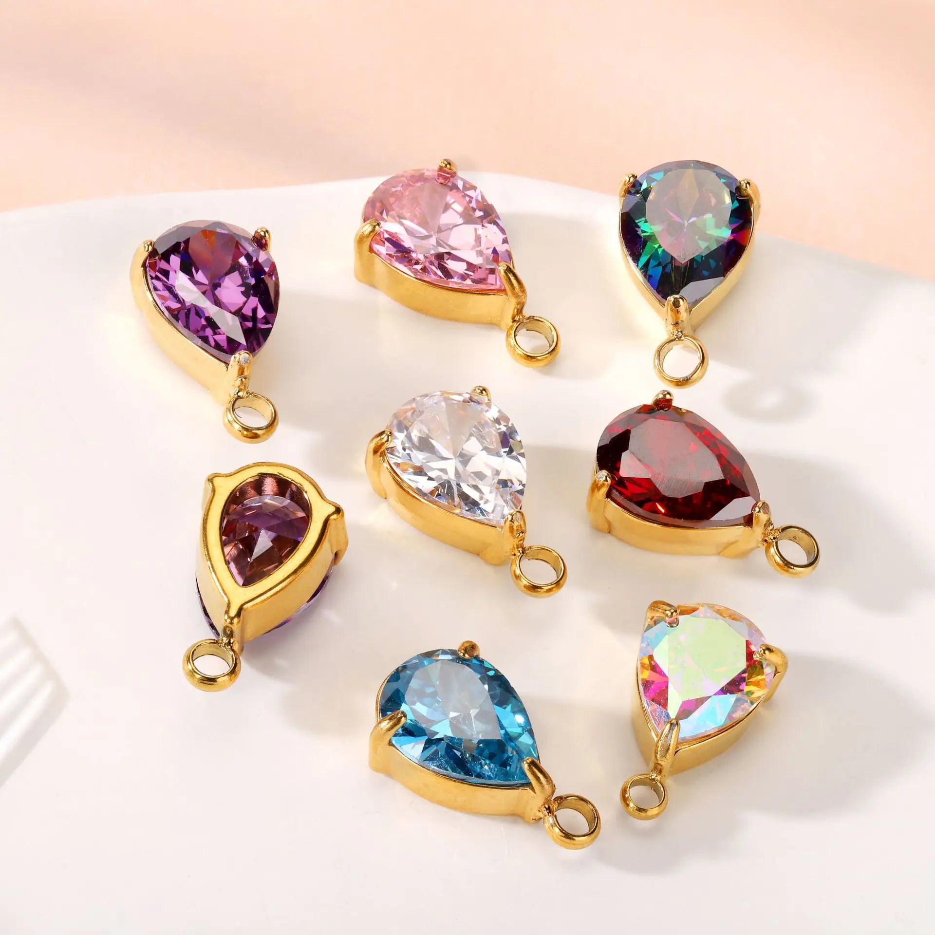 High End Waterproof Jewelry Multicolour Water Drop Zircon Pendant Necklace Non Tarnish 18k Gold Plated Stainless Steel Necklace