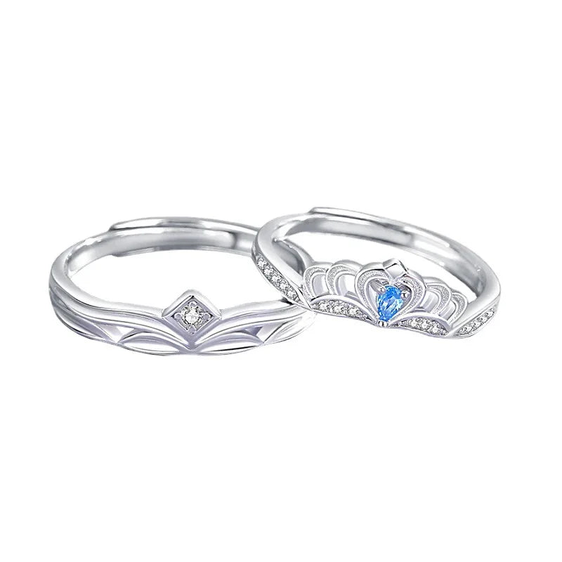 Romantic Design Jewelry Couple Rings Wedding Finger Crown Rings Adjustable Gemstone Princess Couple Ring Jewelry