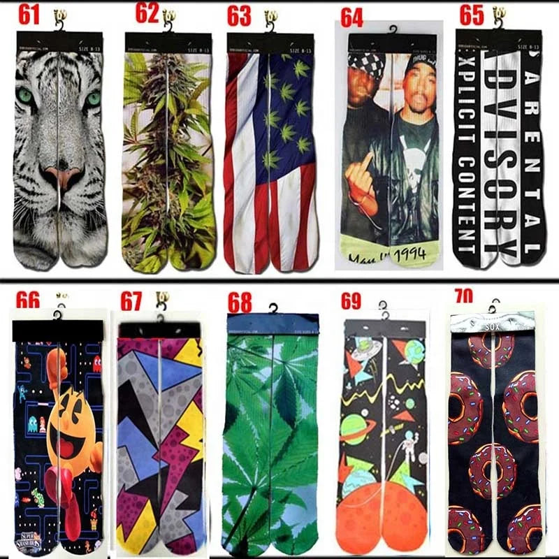 Unisex Custom Printed 3D Printed Socks Breathable Sweat-Absorbent Casual Crew Eco-Friendly Snagging Resistance Cotton Spandex