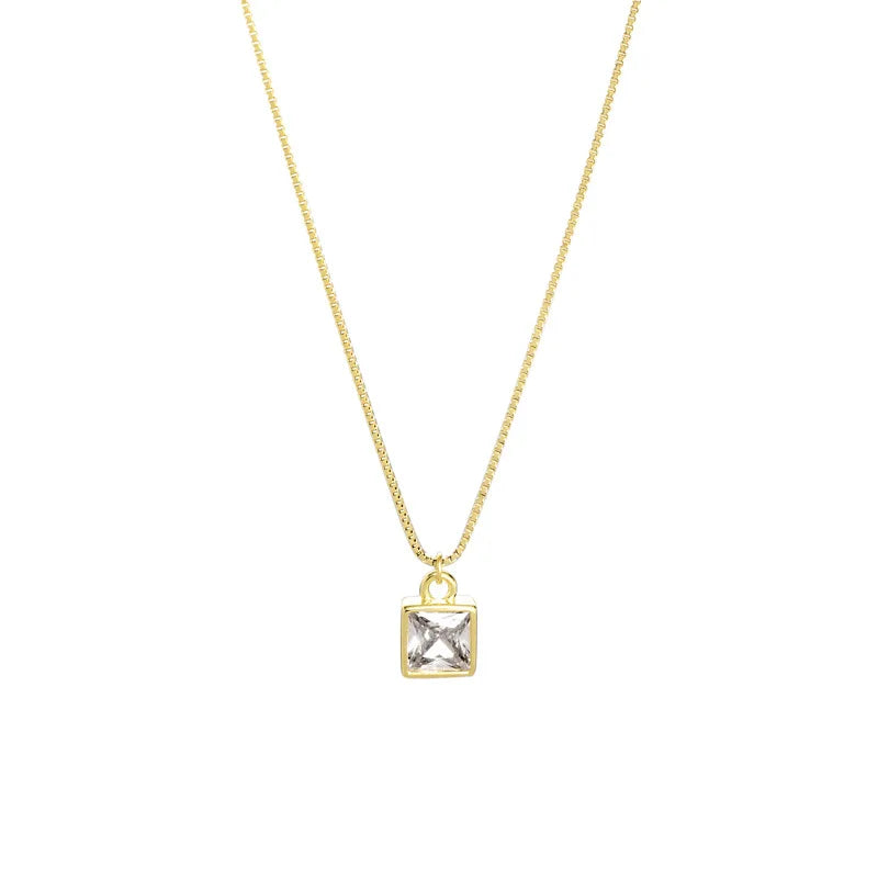 Fashion Minimalist Jewelry 925 Sterling Silver Simple Zircon Necklace square Diamond Gold Plated Necklaces for Women