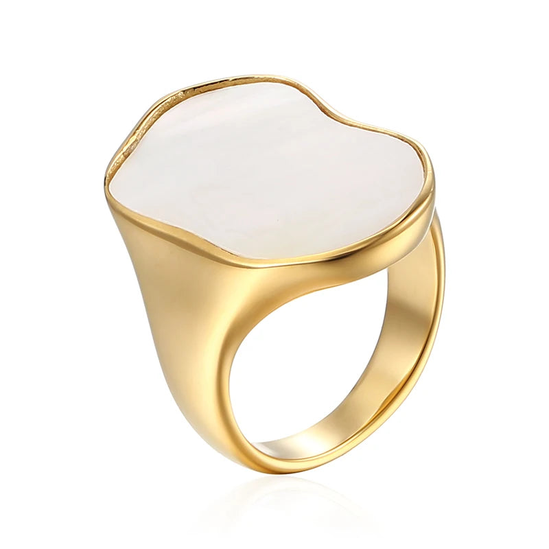 French Retro 18k Gold Plated Stainless Steel Women Ring Jewelry Irregular Chunky Shell Rings