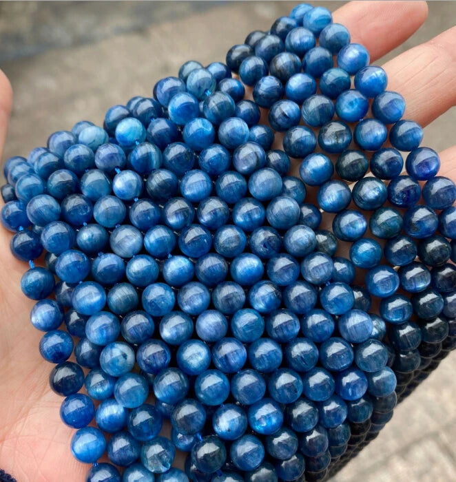 Kyanite 6 8 10mm Natural Gemstone Round lava Loose Beads Crystal Aquamarine Bracelet Stone Beads for Jewelry Making