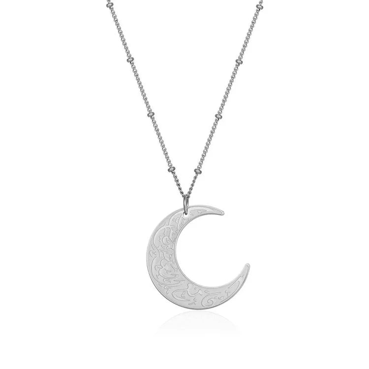 Fashion Women's Gold Plated Link Chain Stainless Steel Moon Pendant Choker Necklace for Wedding Party Anniversary
