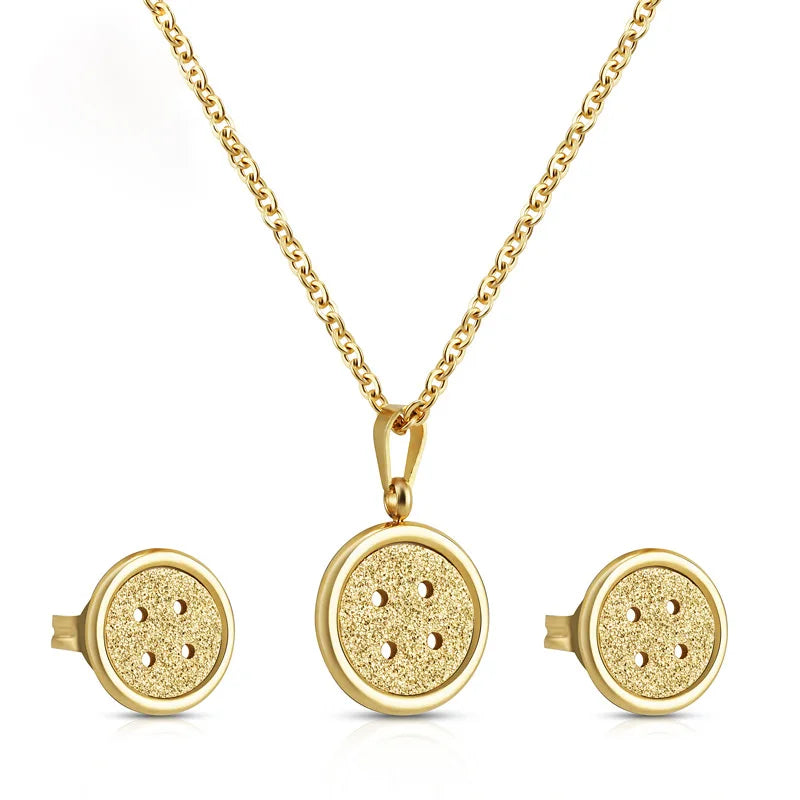 New Arrival Fashion Simple Stainless Steel Jewelry Set 18k Gold Button Earrings Necklace Sets for Women