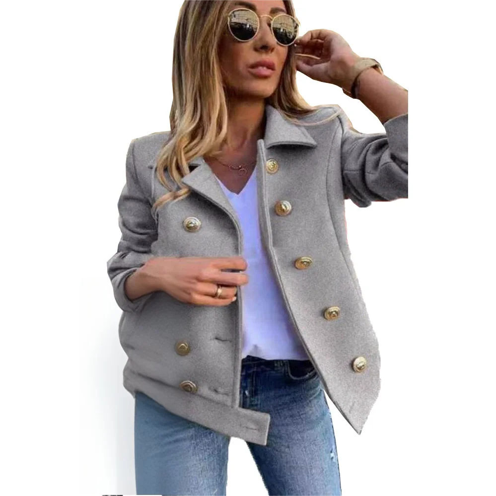 Autumn Winter New Women Outerwear Coat Basic Jackets Female Winter Pockets Slim Fit Blue Short Jackets