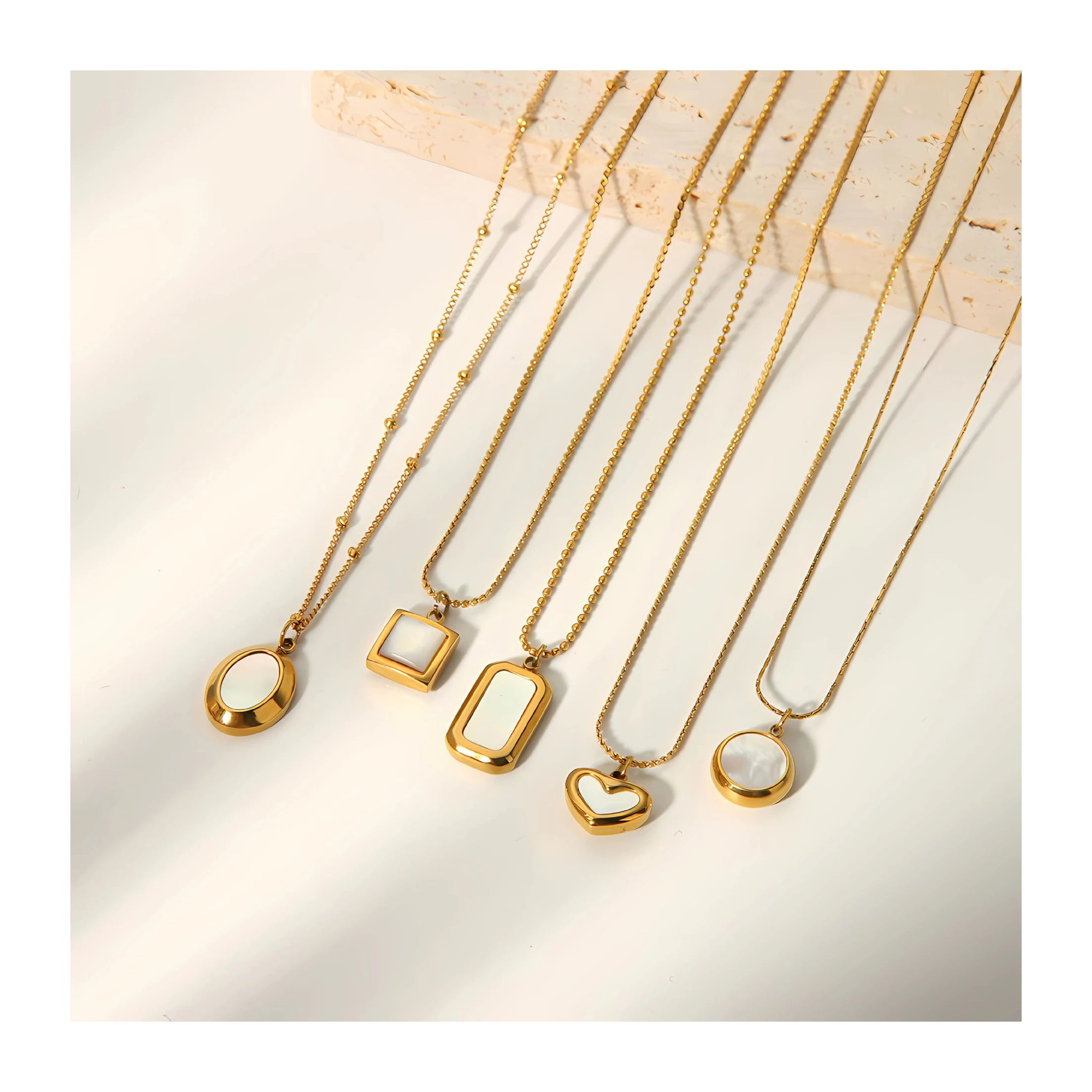 ERESI Minimalist 18K Gold Stainless Steel Chain Choker Necklace Jewelry Heart Love White Shell Pendant Necklace for Women