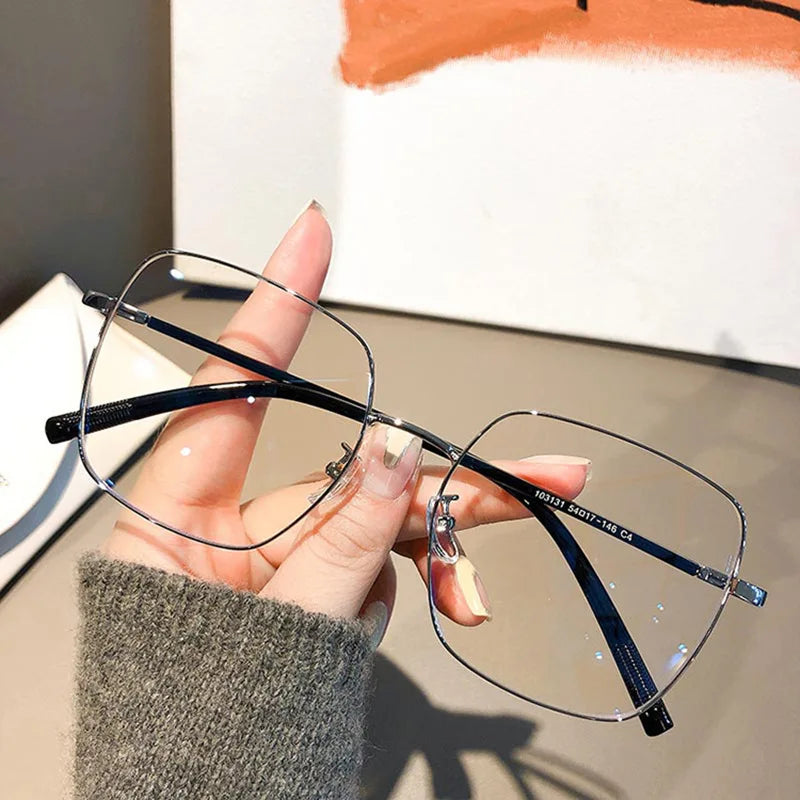 08022 2023 Oversized Square Eyewear Retro Anti-blue Light Blocking Glasses Women Metal Frames Optical Computer Eyeglasses