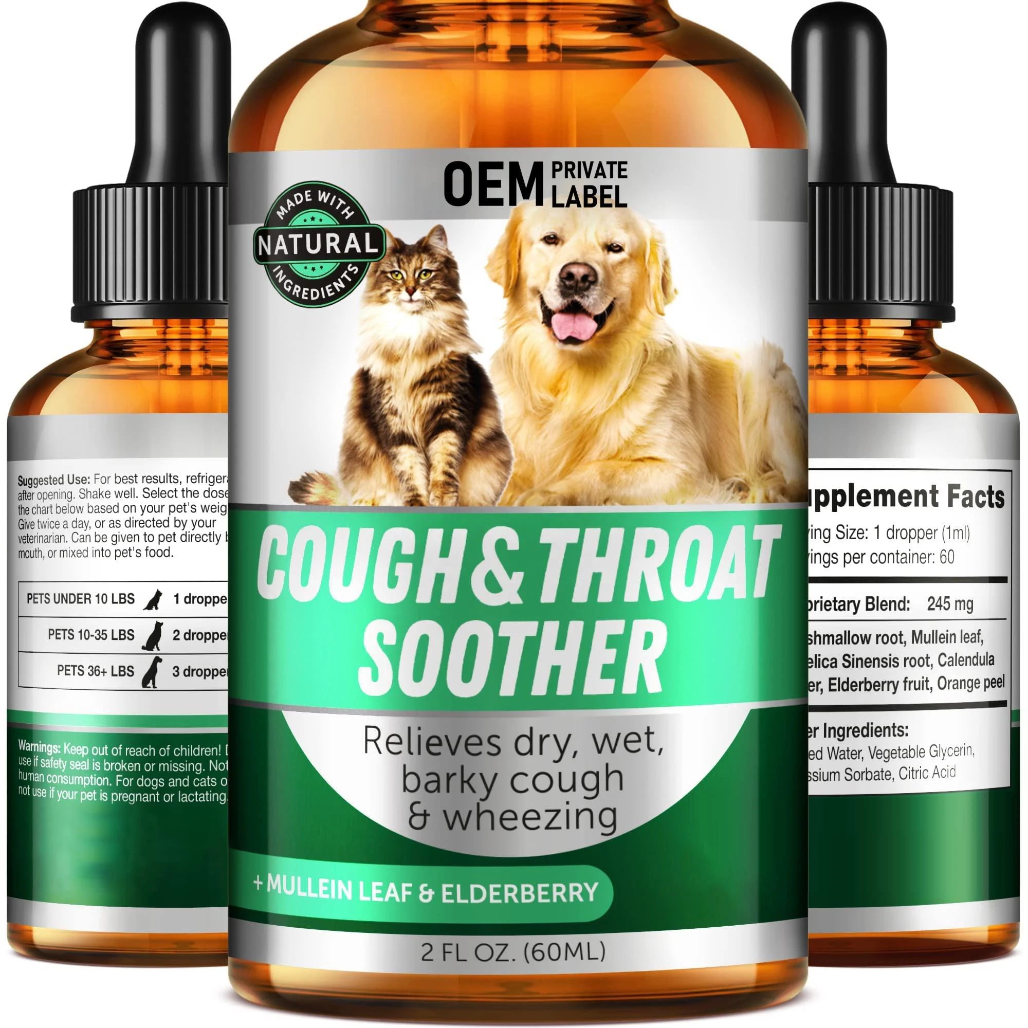 OEM Kennel Cough Drop for Dogs Cats Dog Allergy Cat Asthma Relief Mullen Leaf Elderberry Blend Dry Wet Barky Cough Relief