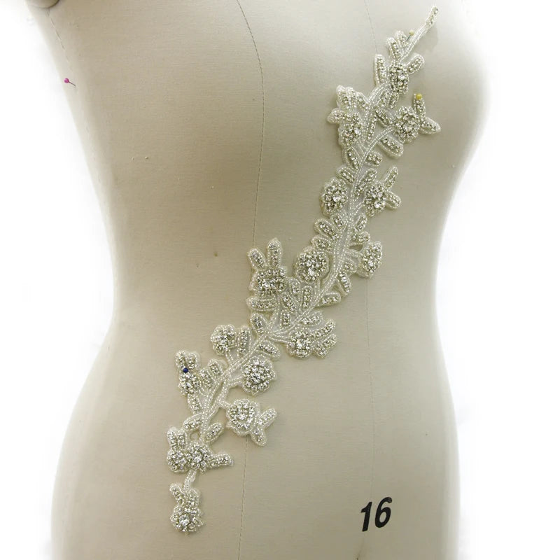 New Design Fashion Flower Branch Crystal Rhinestone Patch Applique for Dress WRA-1041