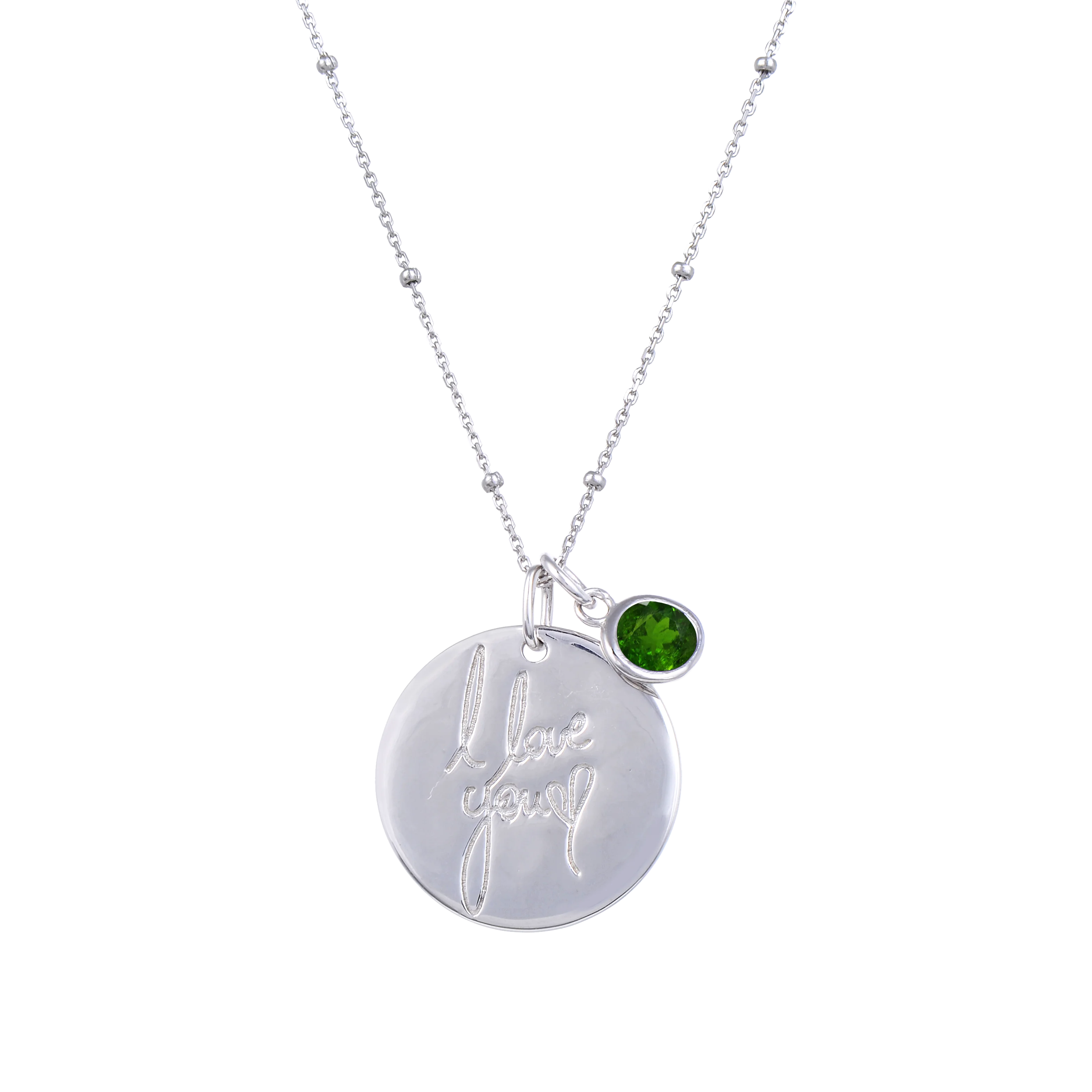 C7619 Abiding Engrave I Love Your Letter Pendant Natural Chrome Diopside 925 Sterling Silver Jewelry Necklace Women for Bridal