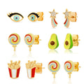 FUAMAY 925 Sterling Silver Gold Avocado Lollipop Stud Earring Piercing Potato Chips Fries Earrings Pendientes