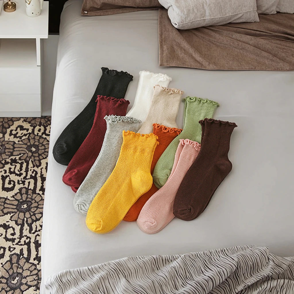 Women's Cotton Crew Socks New Arrival Short Socks for Spring Autumn Multiple Colors Warm Fungus Lace for Girls