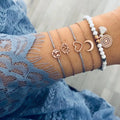 Bohemian Style Simple Weave Flower Design Silver Plated Five-Piece Bracelet Set Hollow Heart Lotus Map Moon for Women's Gift