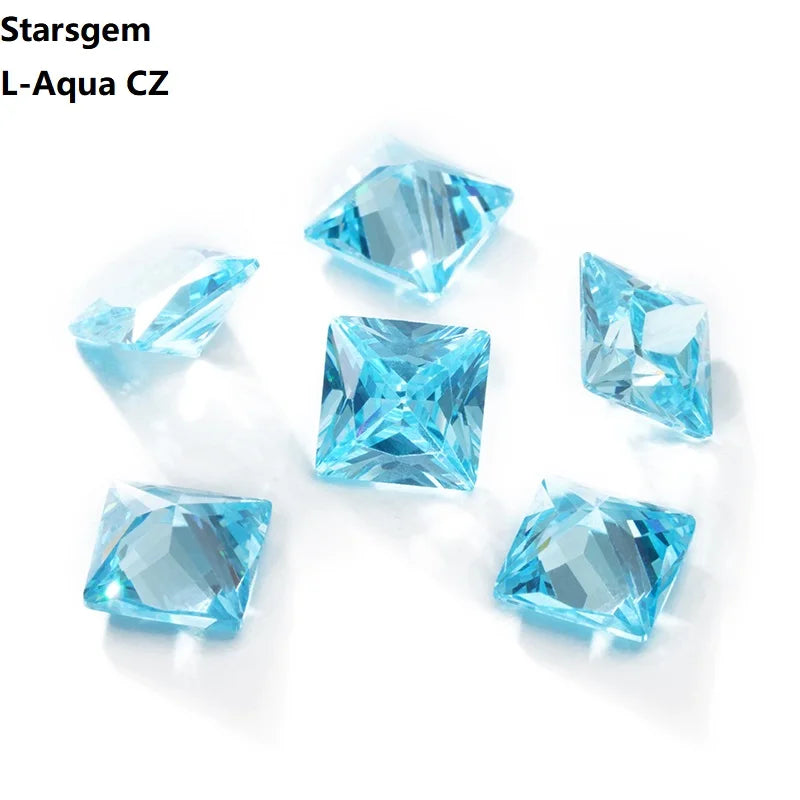 Starsgem Beautiful Good Quality Light Aqua Swiss Blue Princess Cut 1.75*1.75~15*15mm Cubic Zirconia
