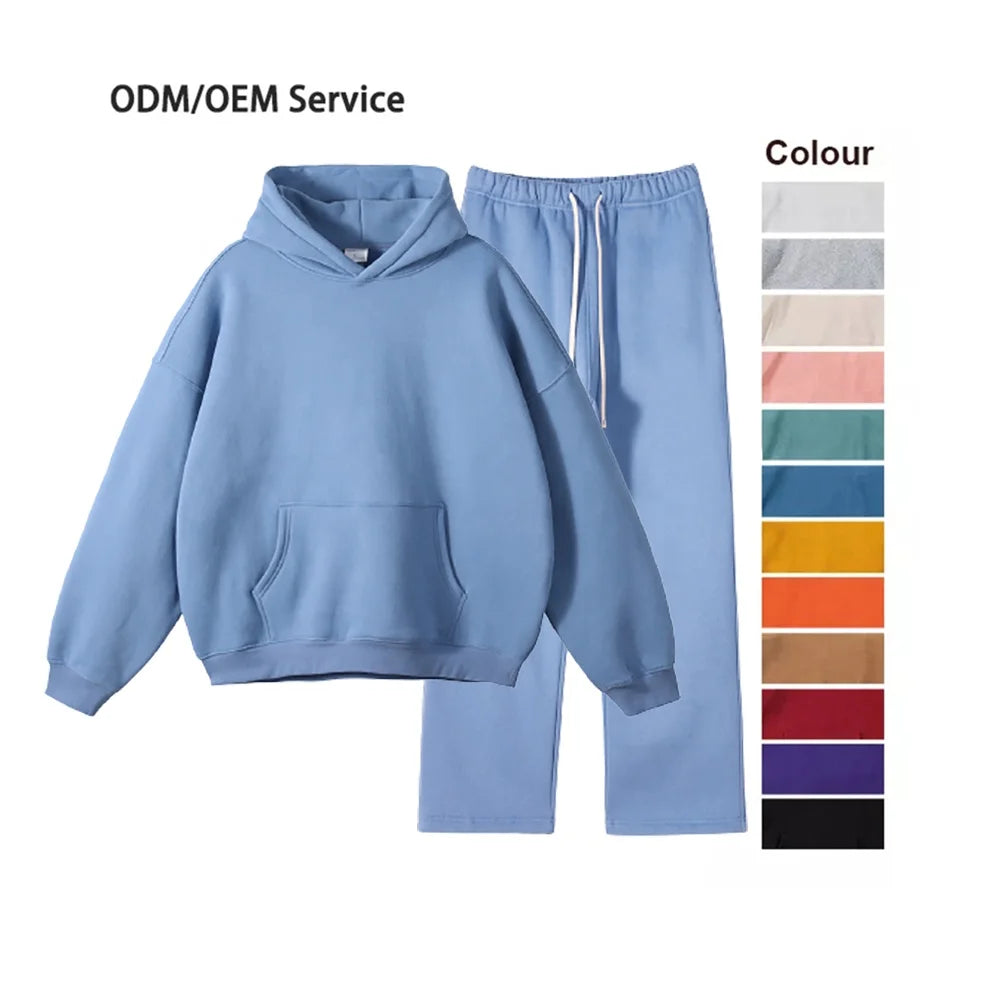 Wholesale Manufacturers Jogger Sweatsuits Sweat Suits Mens 350gsm Fleece Hoodies and Sweatpants Set High Street Wear Tracksuits