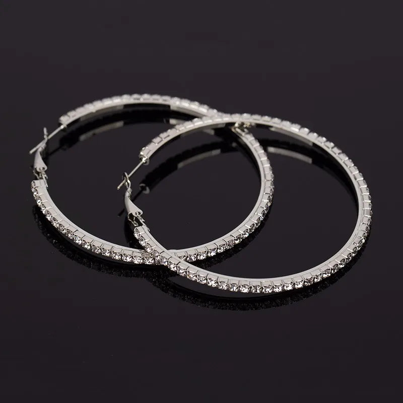 Hot Sale Classic Big Single Row Rhinestone Hoop Earrings Vintage Round Rhinestone Earrings Ear Wear Factory Wholesale