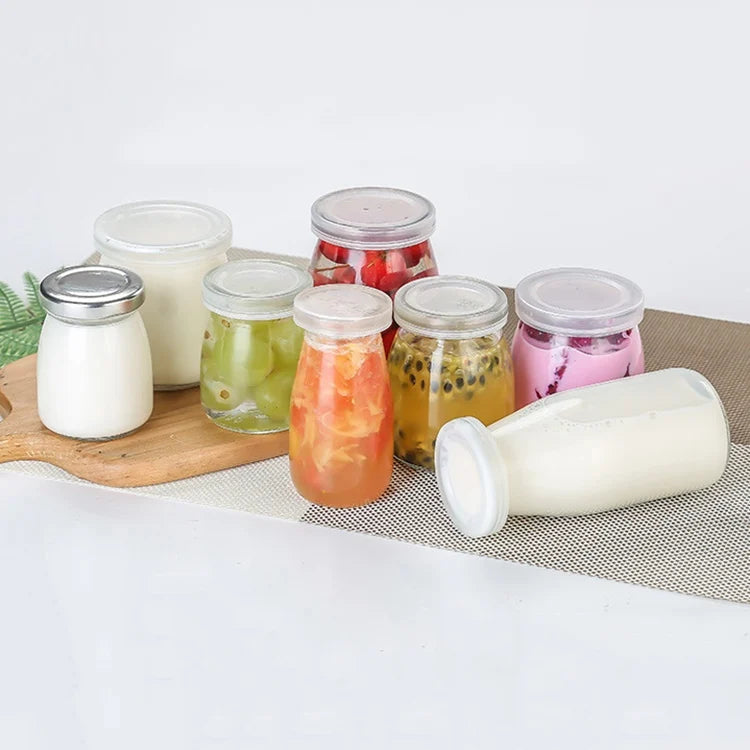 Empty Glass Pudding Milk Yogurt Drink Bottle Jam Jelly Jars with Lids