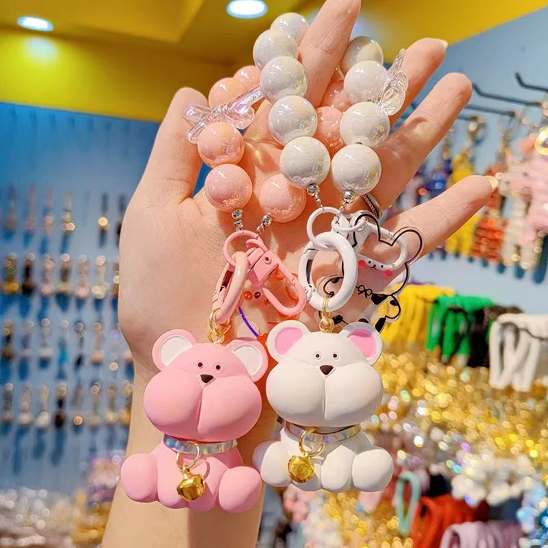 Beaded Bear Car Key Chain Pendant Female Cute Couple Key Chain Bag Pendant Cartoon Mobile Phone Pendant