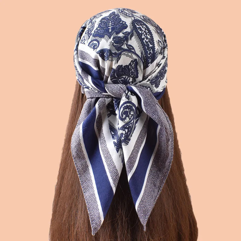 2025 New Elegant Cashew Flower Leaf Pattern Square Scarf 70cm Herringbone Retro Dual-Use Cotton Digital Printed