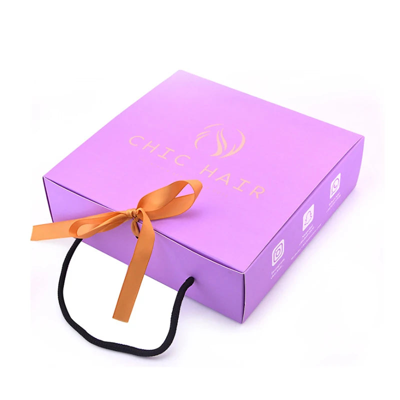 Creative Ribbon Bow Biodegradable Embossing Matt Lamination Gift Box Easy Folding Art Paper Custom Packing Braid Wig Boxes