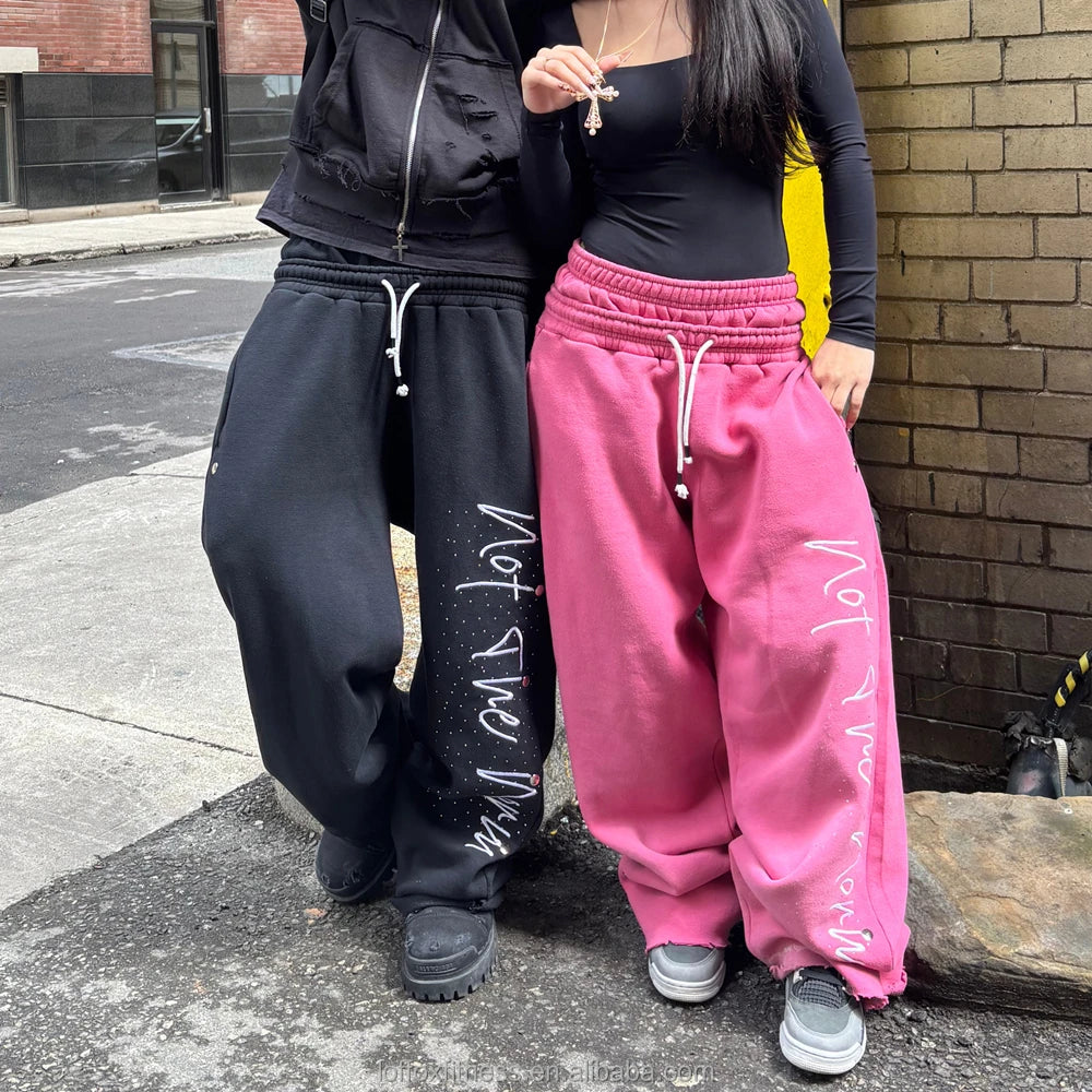 Custom Embroidery Logo Vintage Streetwear Midweight Cotton Acid Wash Double-Waisted Baggy Mid Rise Men's Sweatpants