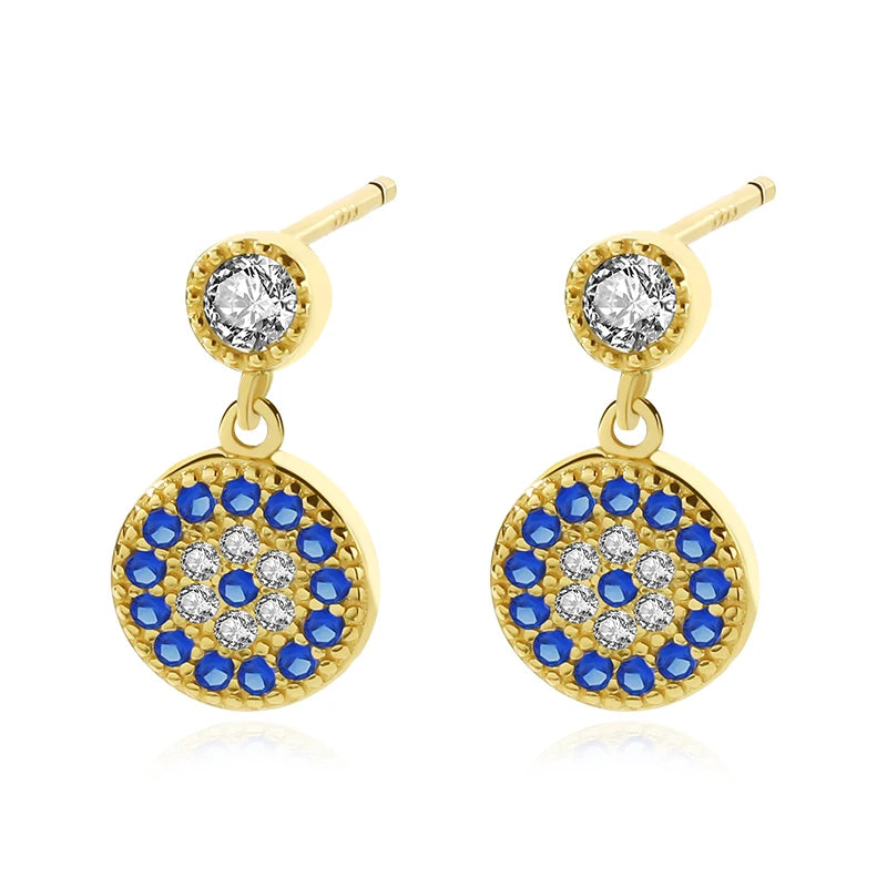 Classic Hotsale Evil Eye Earrings Jewelry 925 Silver Gold Plated Drop Zircon Turkey Blue Eye Earrings for Women