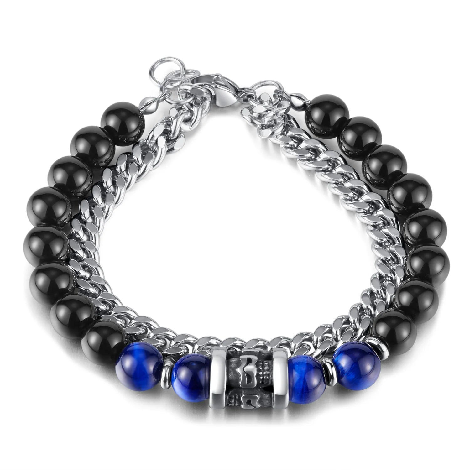 Best Selling Luxury Stainless Steel Chain Natural Blue Tiger Eye Stone Bracelets Healing Crystal Jewelry for Men