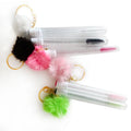 Private Label Multicolor Eyelash Brush Wands with Key Chain Fur Ball and Comb Nylon Mascara Tube