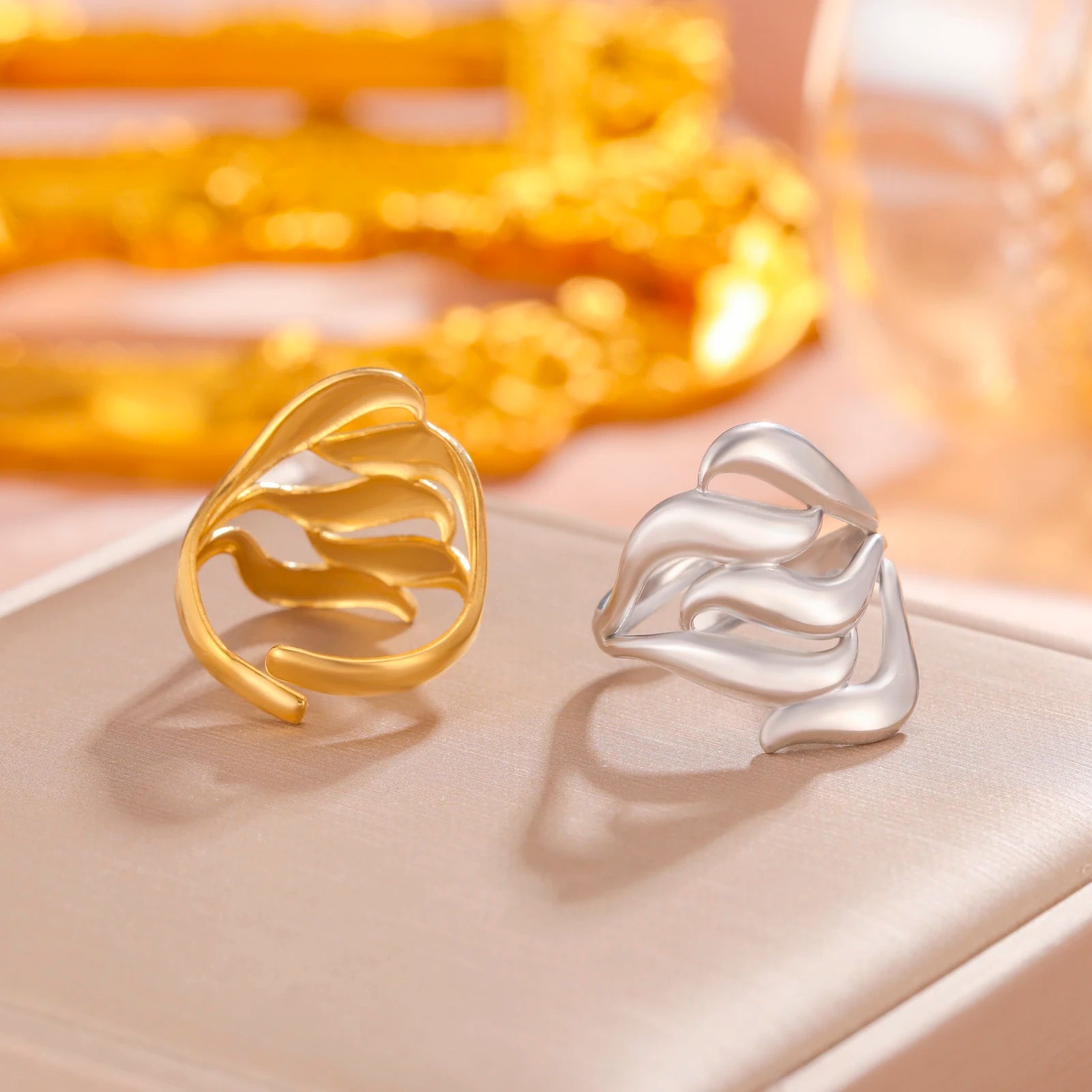 Trendy Stainless Steel Handshake Ring  Gold Color Adjustable Finger Ring for Women Jewelry Gifts for Girls