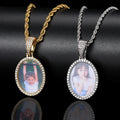2025 New Oval Photo Frame Pendant Micro-zircon Hip Hop Necklace