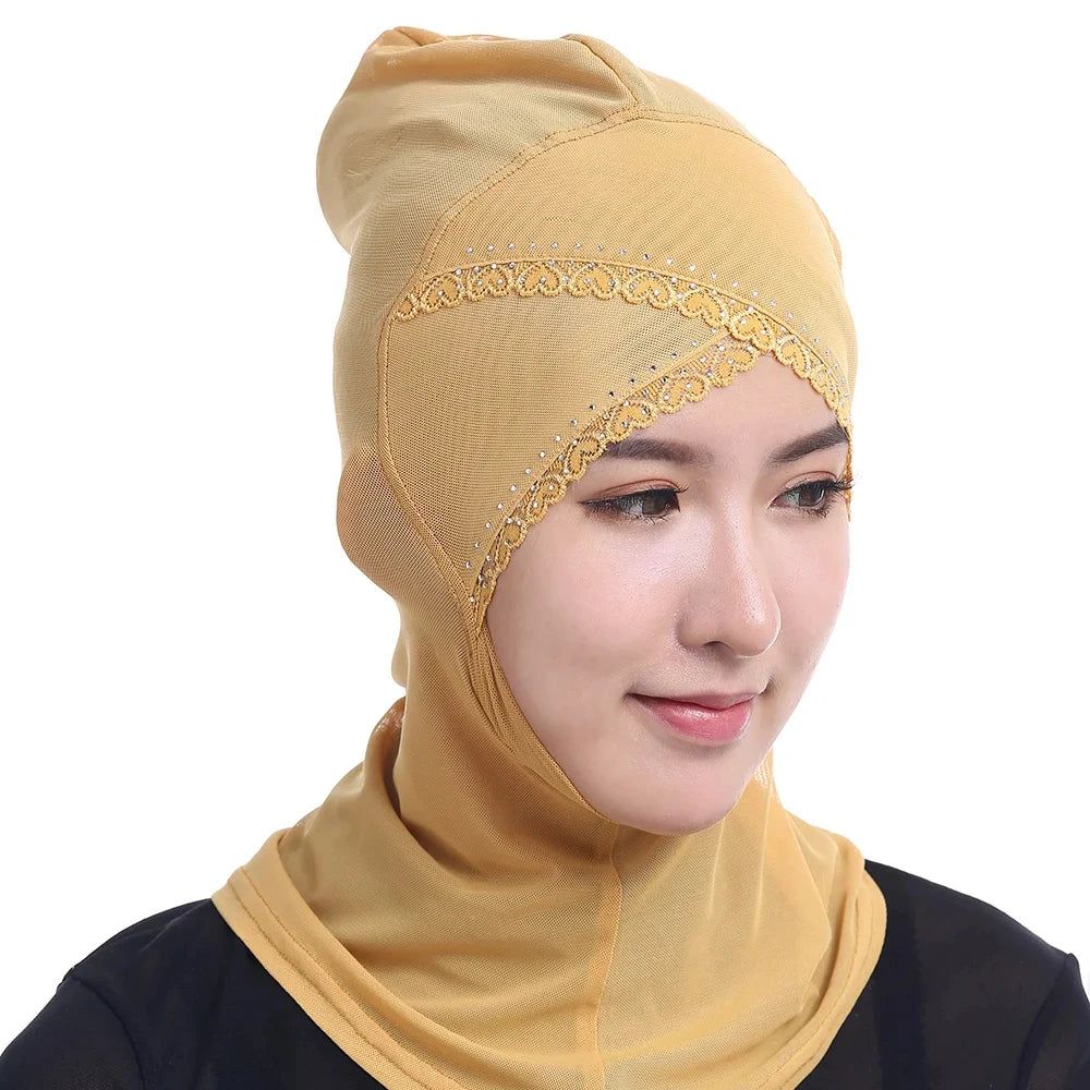 Hot Selling Plain Color Muslim Inner Hijab Islamic Tube Caps Fashion Women Lace Hijab Caps for Muslim Lady