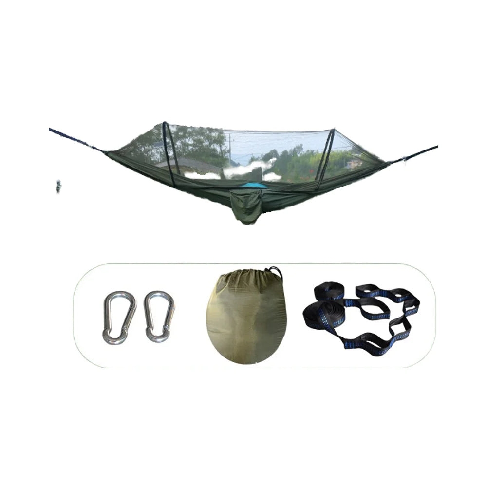 Lightweight Portable 2-Person Polyester Mosquito Hammock with Carabiner and Climbing Rope for Summer Camping & Hiking