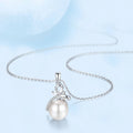 Merryshine Women's S925 Silver Necklace Geometric Pearl Sweet Bowknot Clavicle Chain Versatile Niche Design Pearl Zircon