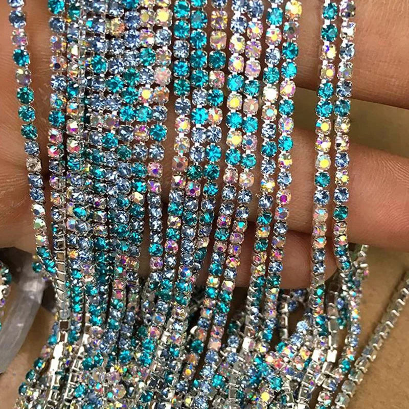 2025 Crystal Wholesale Crystal Glass Rhinestone Chain with Colorful Sew on Garment Rhinestone Cup Chain Trimming