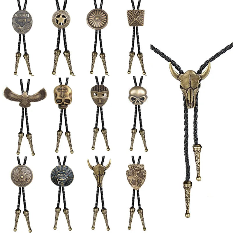 Adjustable Cow Head Vintage Shirt Chain Solid Polo Necklace Rope Leather Necklace Bolo Tie