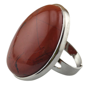 Wholesale Silver Plated Red Jasper Gemstone Rings Round Shape 25x30mm Fine Jewelry Women Wear Adjustable Finger Rings