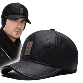 Winter New Leather Men Baseball Caps Thick Warm Earmuffs Hat Fashion Waterproof Adjustable Bomber Hats