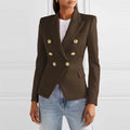 Women's New Fashion Classic Designer Jacket S-3XL Double Breasted Mint Plaid Blazer with Lion Buttons Solid Woven Pattern