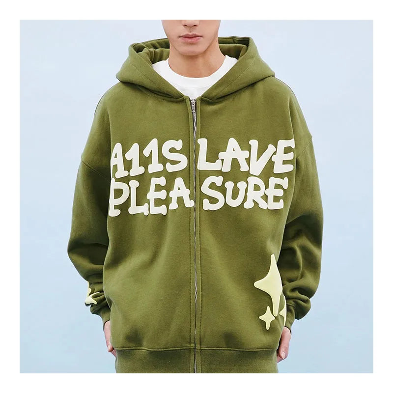 Hot Sales Mens Cotton Fashionable Hoodies Custom Pivate Logo Men's Streetwear Zip Embroidery Hoodie