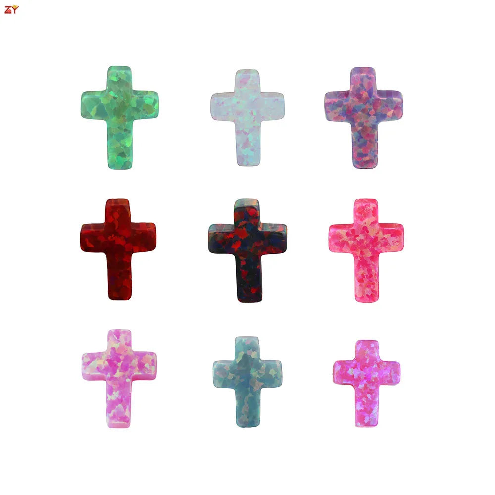 Wholesale 1 Piece Cross Beads for Jewelry Making Blue Fire Opal Beads with Hole Cross Charms for Crafting