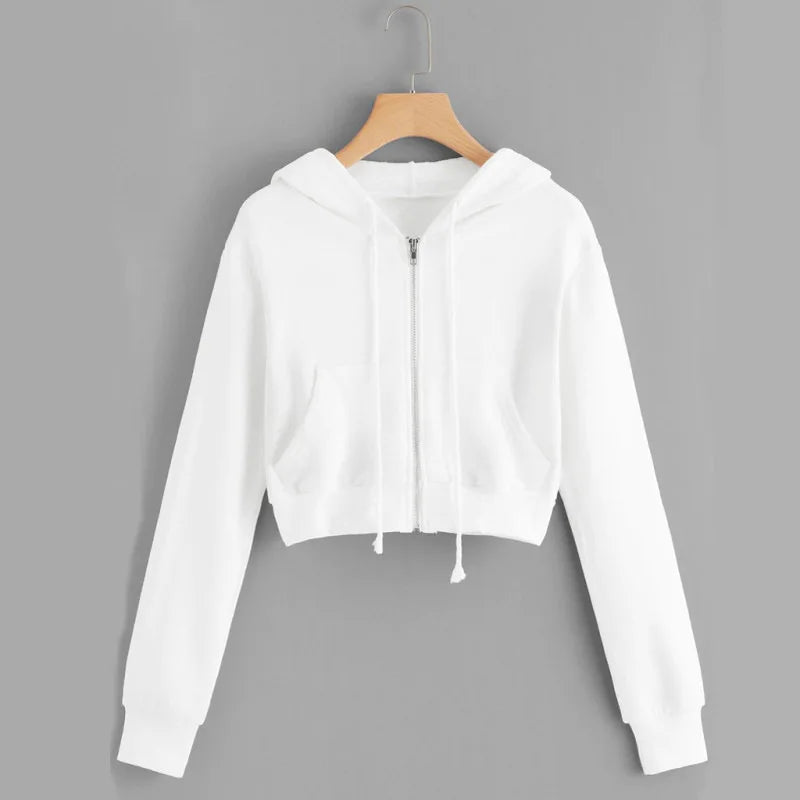 2024 Autumn Women's Trendy Casual Long Sleeve Cardigan Korean Version Hooded and Short Zipper Knitted Fabric